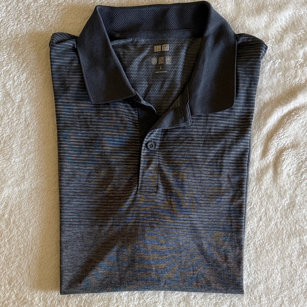 Uniqlo Men's Dark Gray Striped Polo Shirt